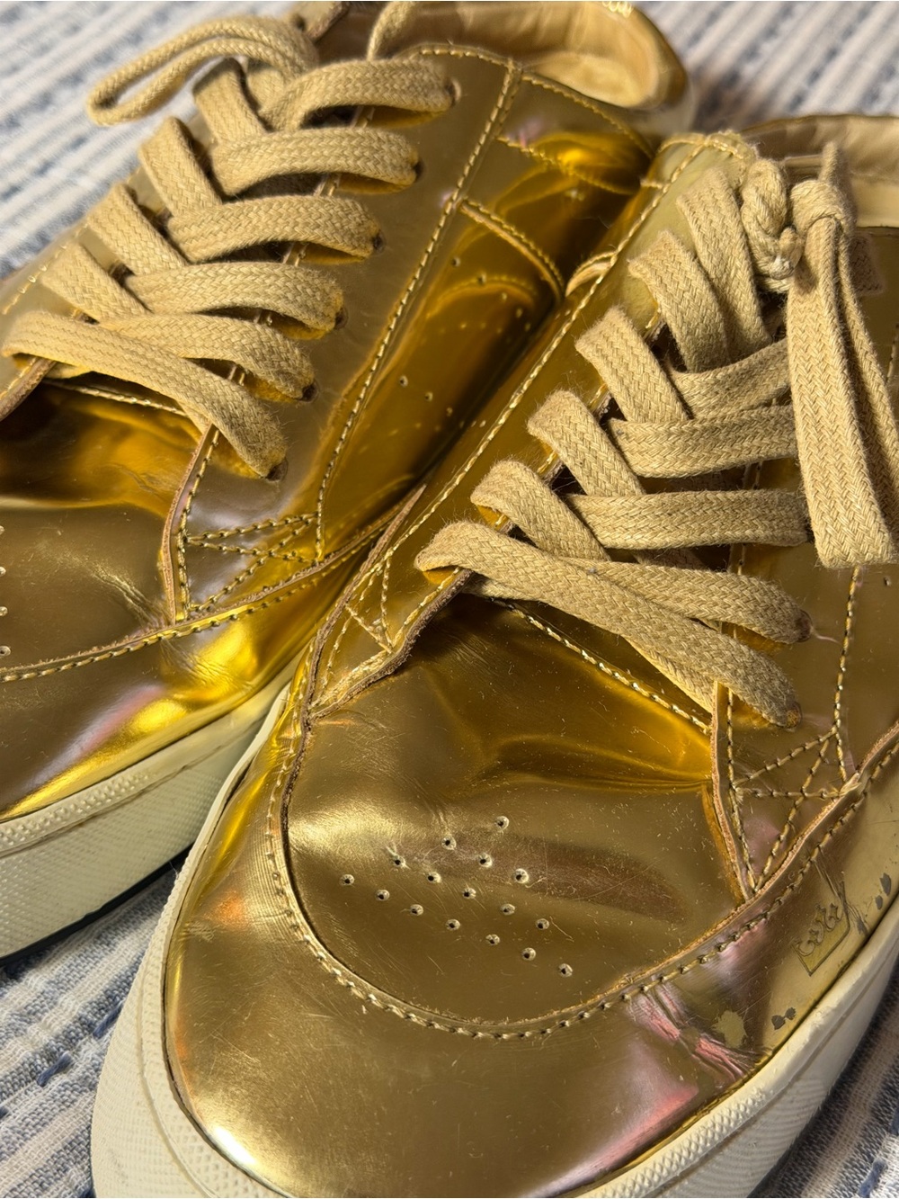 Osklen Hybrid Laces Metallic Gold Leather Sneakers – US 9.5